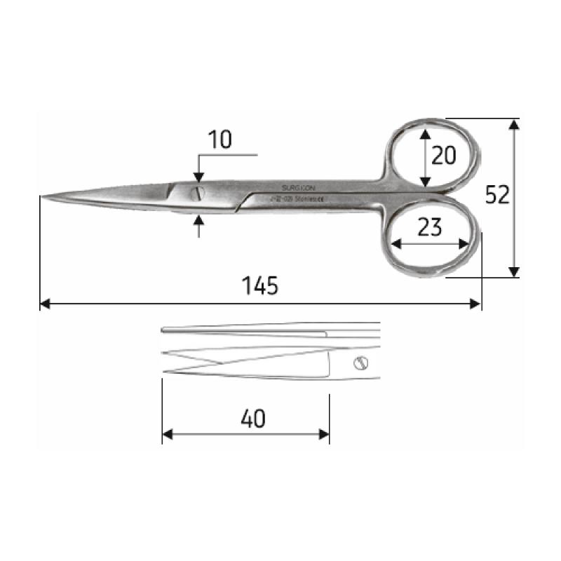 Ножиці J-22-020 хірургічні 14,5 см, гострий /гострий/ прямі